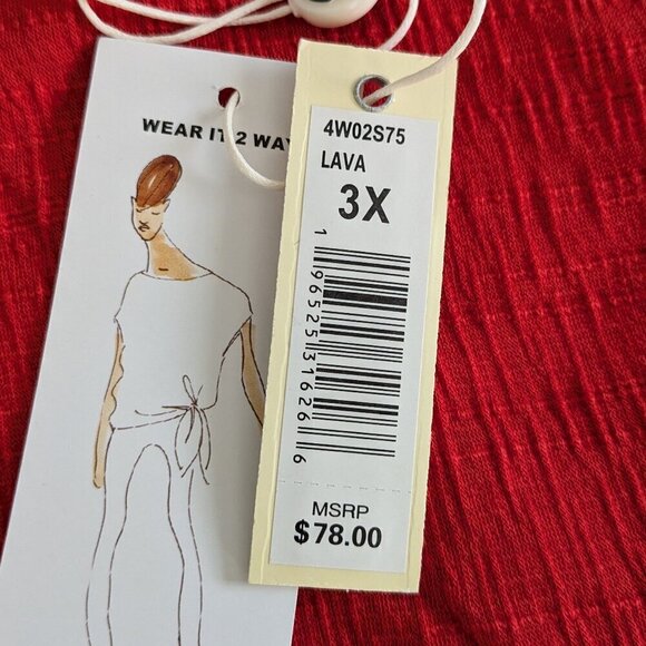 Max Studio Top Size 3X Red Side-Tie Knot Crinkle Knit Short Sleeve Blouse NWT - Picture 5 of 14
